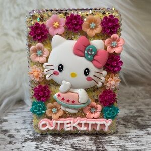 Cute Kitty Floral Decor Compact Mirror